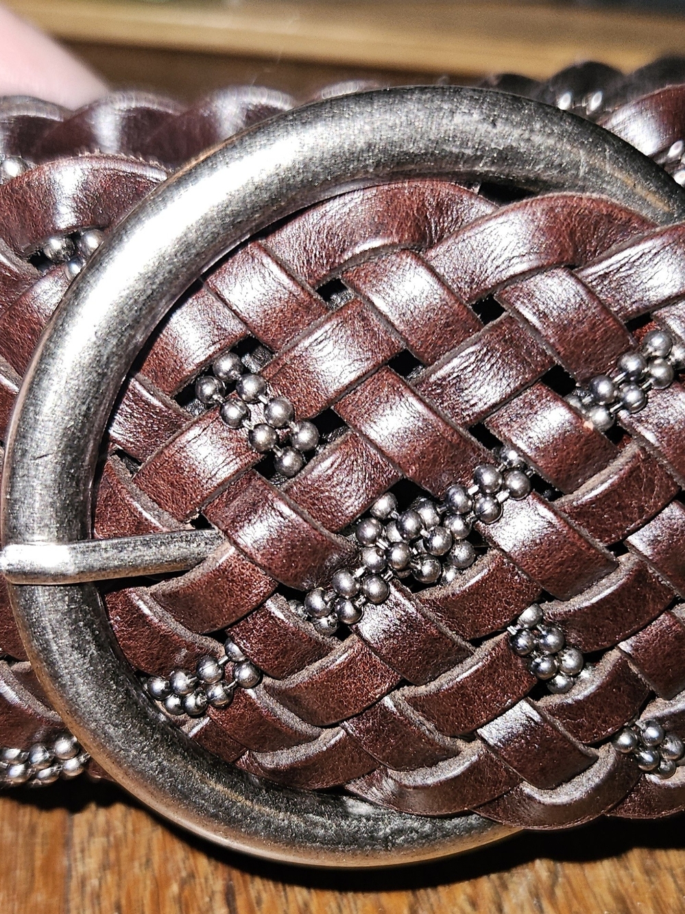 Braided Brown Leather Belt with Silver Buckle COLDWATER CREEK SIZE LARGE